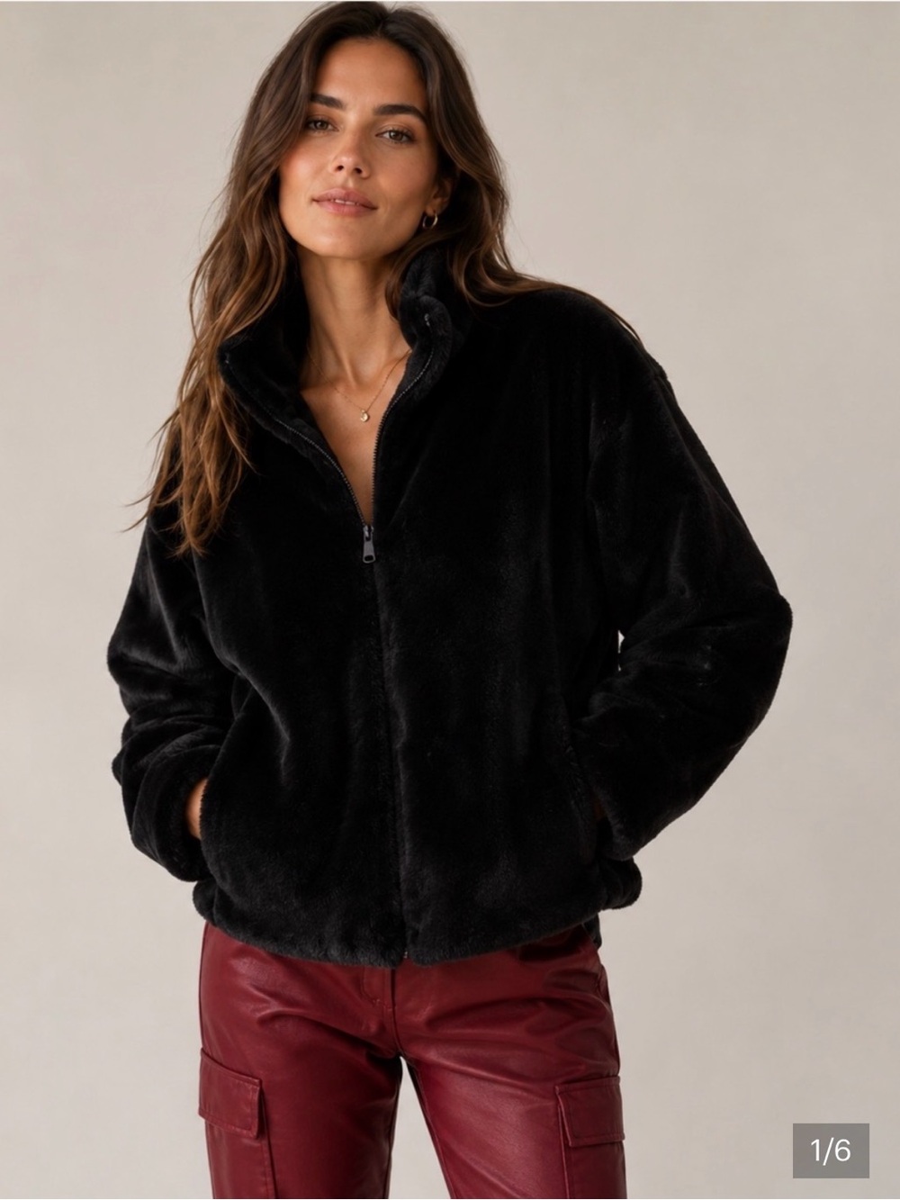 Sanctuary Black Plush Zip-Up Teddy Jacket